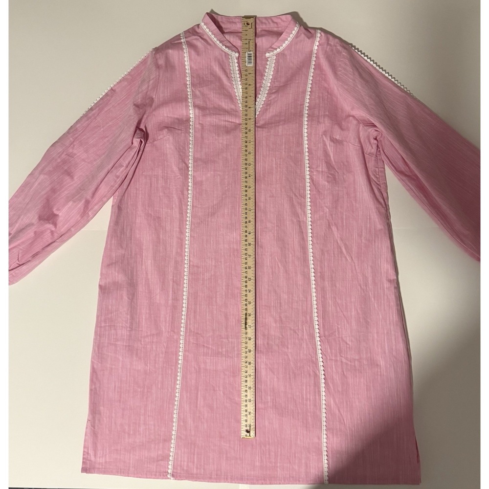 Pink Cotton Linen Shift Tunic Dress White Trim Pockets Side Zip Resort XXL NWT - Picture 8 of 15